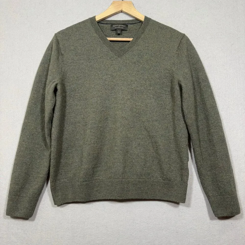 Banana Republic‎ Mens Merino Wool Sweater Large Green Minimalist Quiet Luxury